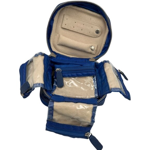 Blue Pebbled Travel Jewelry Organizer Case – Multi-Compartment Zip Storage Bag - Picture 2 of 7